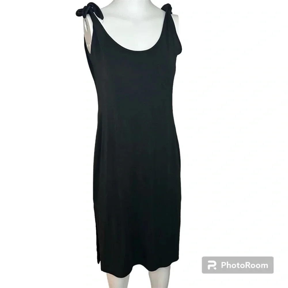 Lulus Black Midi Casual Modal Blend Dress Sleeveless Shoulder Ties Size Small